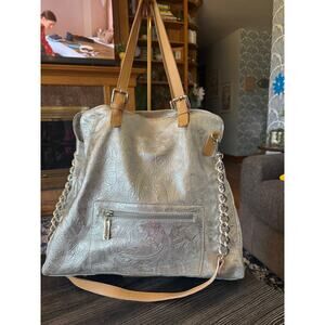 Lauren DiMaggio Metallic XL Chain Paisley Print Crossbody Tote